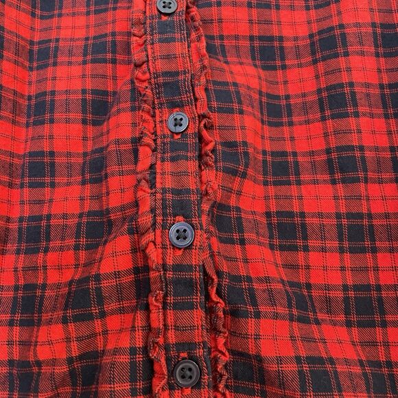 Baby Gap Red Plaid Button Down Ruffle Shirt Size 5/5T Navy Cotton Holiday Kids - Picture 3 of 6
